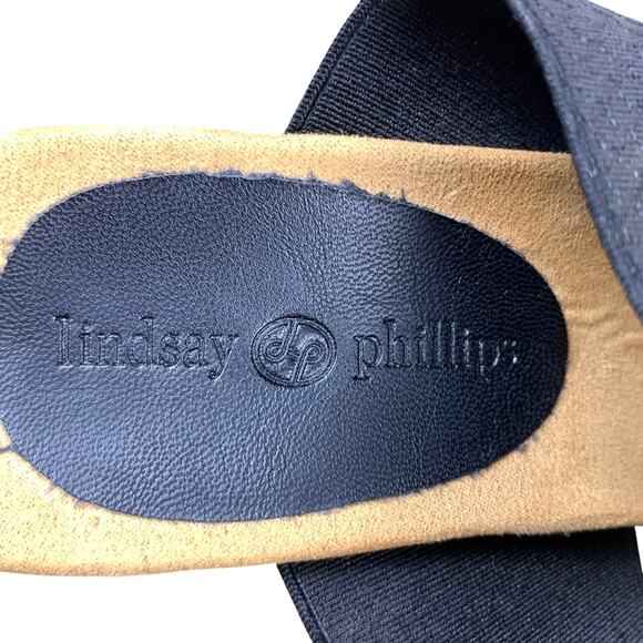 Lindsay Phillips Emily Wedge Slide Sandal Black Size 6 Resortcore NWOT - Picture 7 of 8
